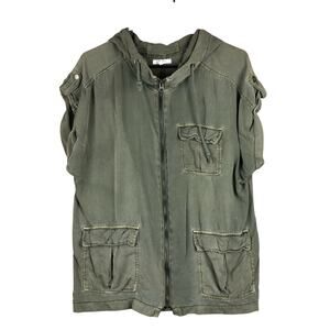 Maurices Womens Jacket Green Utility Military Hooded Short Sleeve Medium